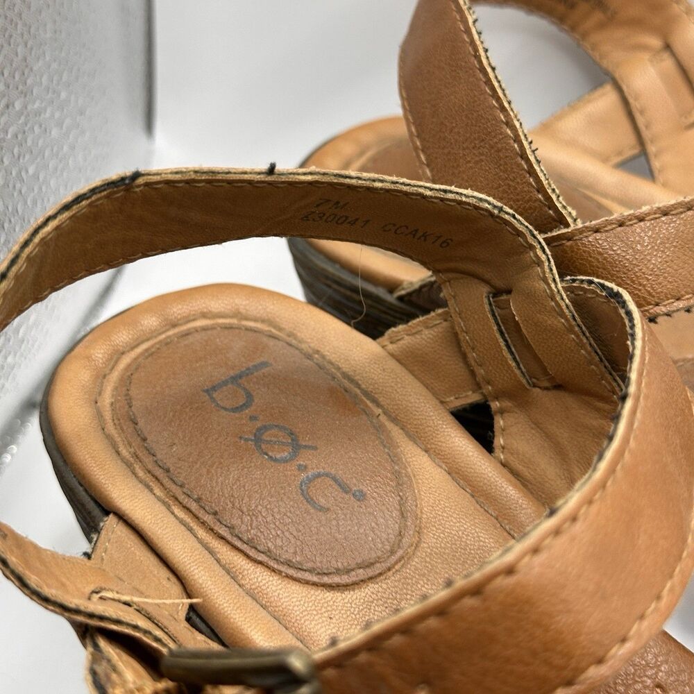 B.O.C Sandals Women Size 7M Tan Faux Leather Platform Wedge Heel Comfort Shoes - Picture 5 of 11